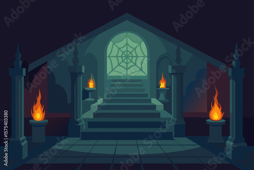 Cobweb Covered Mansion Interior with Flickering Candles