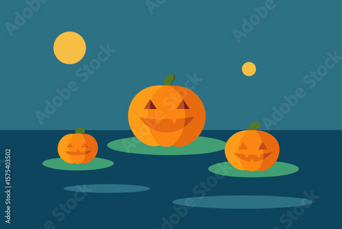 Floating Jack O Lanterns Over Lake with No Reflection