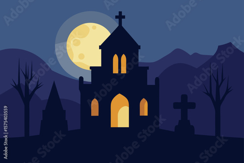 Old Broken Church and Foreground Graveyard