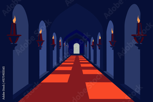 Long Mansion Hallway with Flickering Candelabras