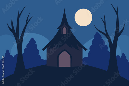Witch Hut in Secluded Moonlit Clearing