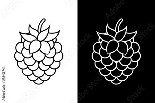 Blackberry & Raspberry Line Art. Natural Dessert Icon in Retro Style