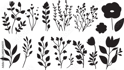 Elegant Black and White Floral Border with Botanical Elements for Design Projects