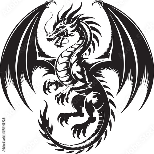 Black dragon illustration with spread wings and sharp claws