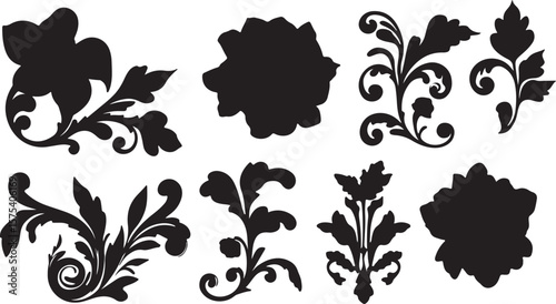 Elegant Black Floral Silhouettes on a White Background for Design Elements