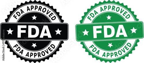 FDA Approved seals in black and green, isolated on white