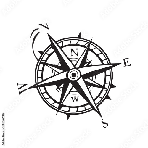 Navigational Guide: A precise depiction of a classic compass rose, elegantly illustrating cardinal directions and the essence of exploration, guidance, and discovery.