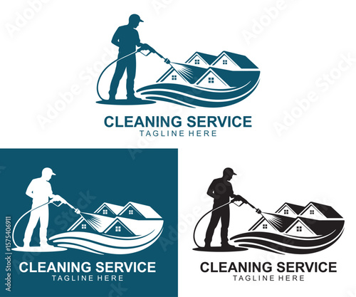 Professional House Cleaning Service Logo – Pressure Washer Home Maintenance Icon