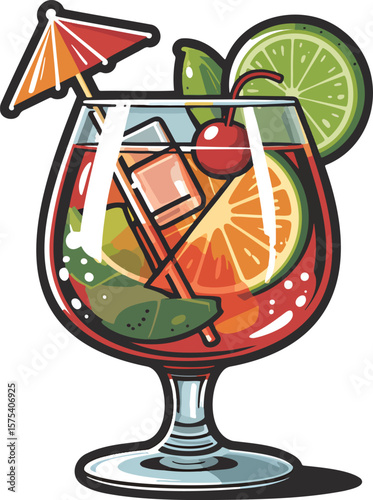 Alcoholic cocktail colorful illustration isolated on transparent background
