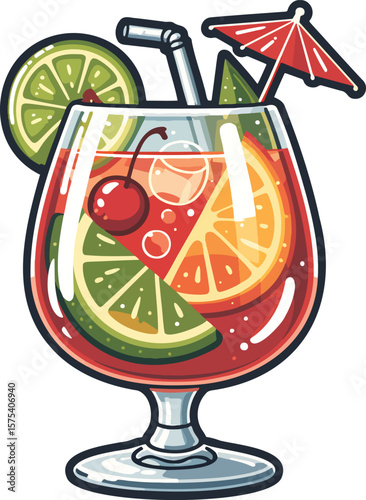 Alcoholic cocktail colorful illustration isolated on transparent background