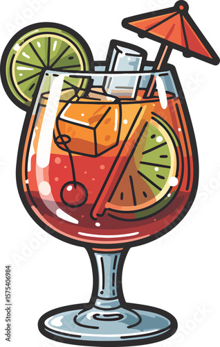 Alcoholic cocktail colorful illustration isolated on transparent background