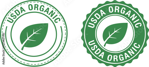 USDA Organic certification labels with leaf design on white background