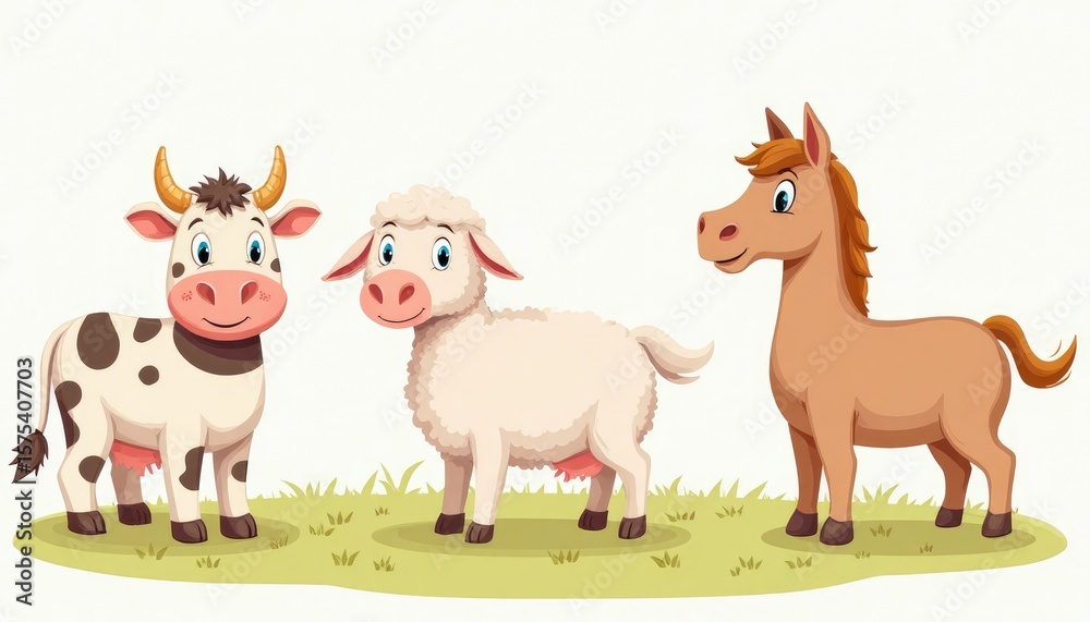 Naklejka premium Farm animals standing in a field.