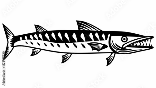 Aggressive Barracuda Fish Vector Illustration – Sharp Teeth Sea Predator Art