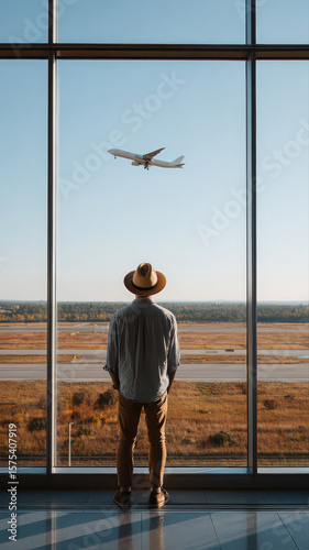 People looking at the view with airplane in the sky at the terminal in the airport.