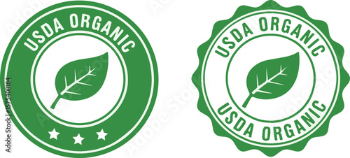 USDA Organic certified vector badge logos with leaf on white background