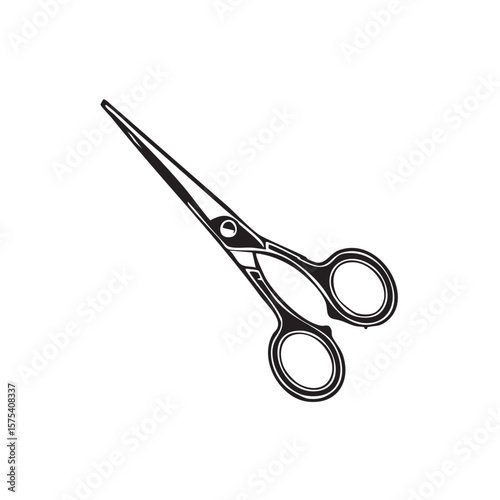 Precision and Style: A close-up, detailed illustration of sharp scissors, perfect for grooming, designed to cut with precision and style. This is a vector graphic.