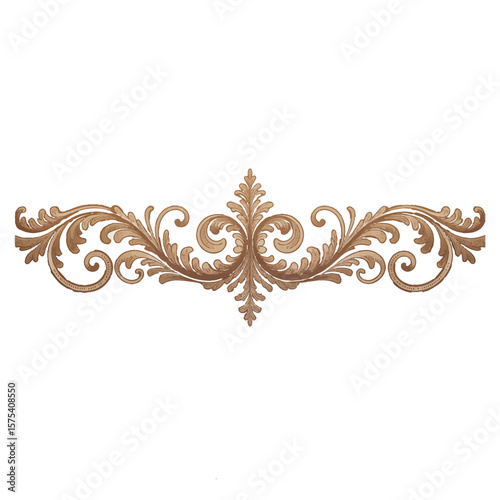 Elegant vintage ornamental scrollwork with acanthus leaves and swirls in brown tones
