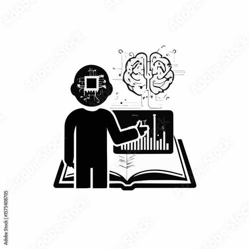 AI in Personalized Learning. A student interacts with a holographic interface displaying personalized educational content, surrounded by data streams and learning metrics