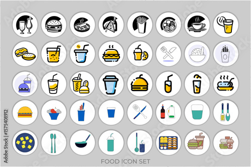 Vector food and drink web icon design illustration set.Minimal icons set.Editable vector.