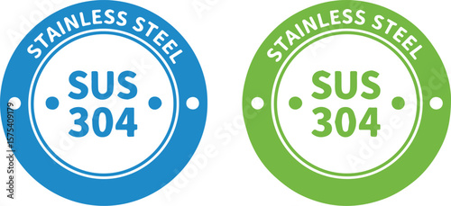 Stainless Steel SUS 304 stamp labels in blue and green isolated on white background