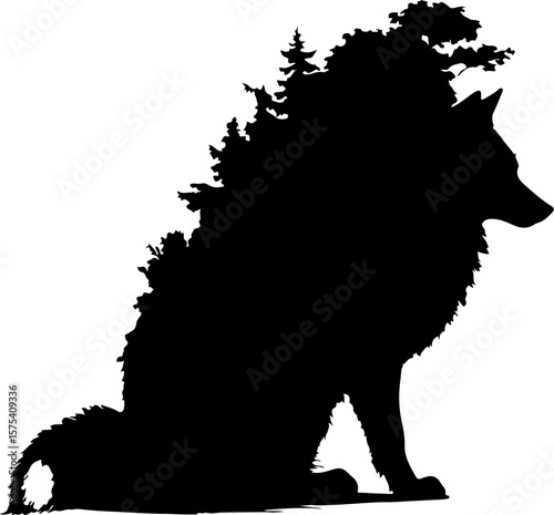 silhouette of a wolf on side of the forest
