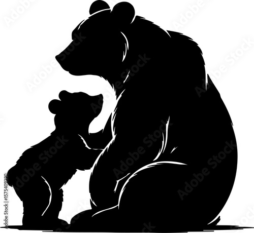 silhouette of bear with it's cub