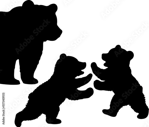 bear with it's cub silhouettes vector