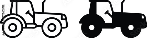 Tractor Vehicle Icon Set – Black and White Farming Machinery Vector Illustration