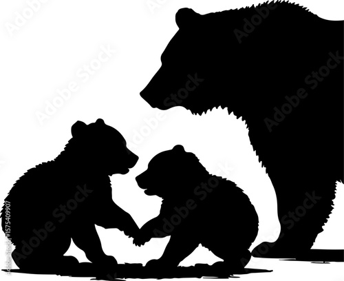 silhouette of bear With cubs