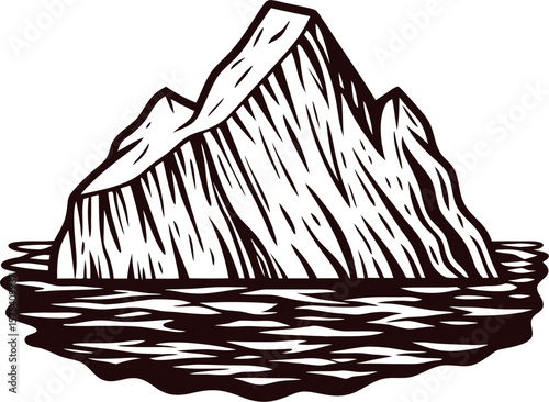 Hand drawn iceberg floating in water isolated on white background vintage engraving illustration