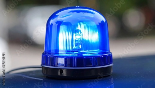 Close-up of a bright blue police emergency light