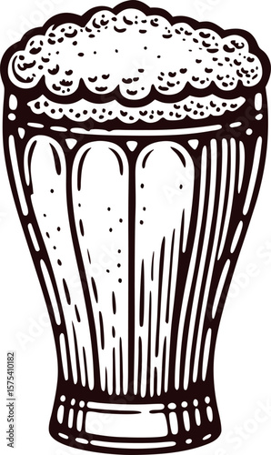 Hand drawn glass of beer with foam isolated on white background vintage engraving illustration