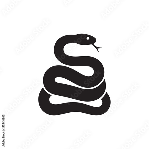 Stylized black silhouette of a snake coiled on a white background