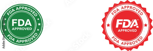 FDA Approved stamp icons in red and green colors on white background