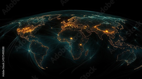 Radiant, linked points across the globe representing international cybersecurity and secure data exchange