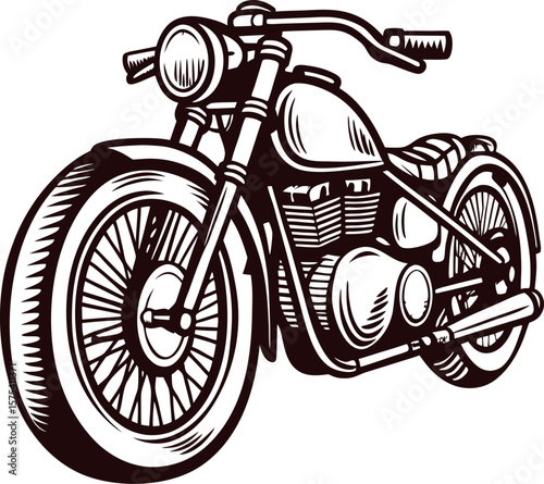 Retro cruiser motorcycle illustration in black and white detailed vintage chopper transportation graphic design