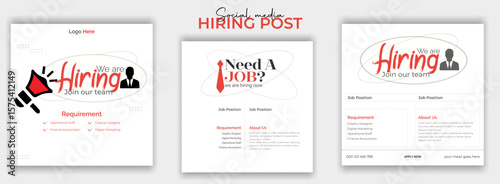 We're Hiring Icon. Join Our Team Flat Design. We Are Hiring, Join Our Team Recruitment Offer Web Banner Template, we are hiring social media poster design vector templates.
