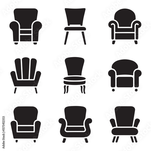Chair Styles Icon Set Diverse Designs Silhouette