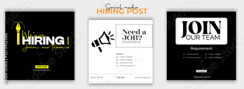 We're Hiring Icon. Join Our Team Flat Design. We Are Hiring, Join Our Team Recruitment Offer Web Banner Template, we are hiring social media poster design vector templates.
