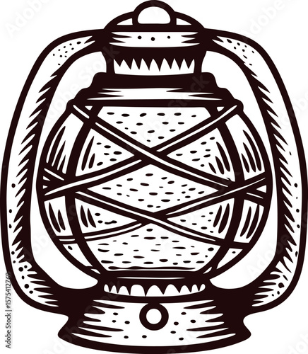 Hand drawn vintage oil lantern isolated on white background engraved sketch antique lamp illustration