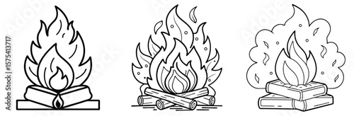 Burning Wood Coloring Book Page Outline Design