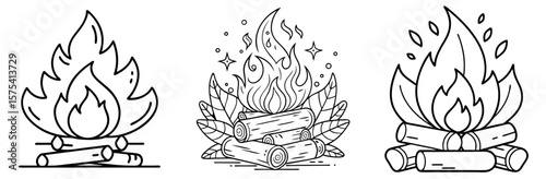 Burning Wood Coloring Book Page Outline Design