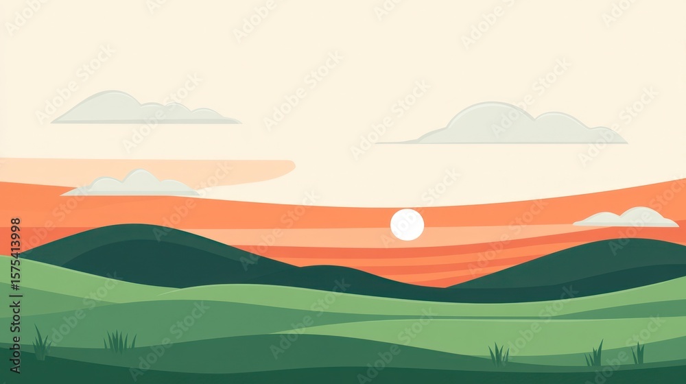 Obraz premium Peaceful sunset over rolling hills