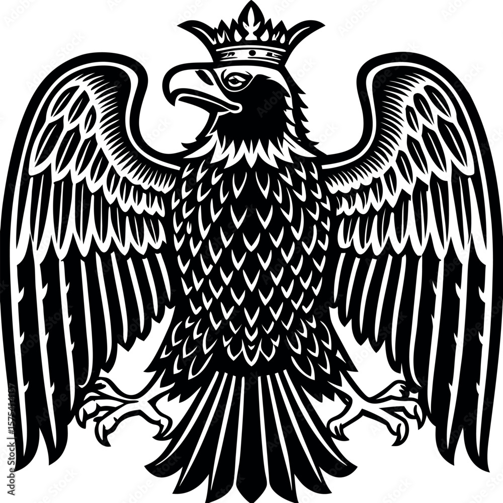 Fototapeta premium Stylized black and white eagle with crown emblem symbol