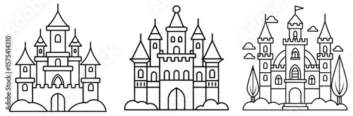 Fairytale Castle Coloring Book Page Outline Design