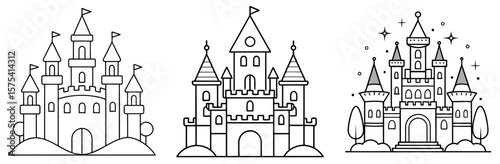 Fairytale Castle Coloring Book Page Outline Design