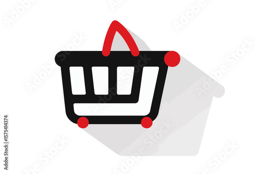 Shopping basket icon with red accents and shadow effect  