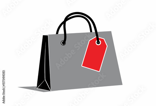Shopping bag with red tag on white background  