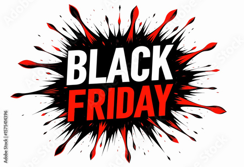 Black Friday sale announcement in bold text with splatter effect  